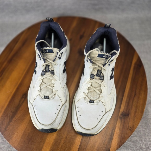 New Balance 624v2 Mens White Navy Blue Leather Training Shoes MX624WN2 Size 14 - Picture 4 of 14